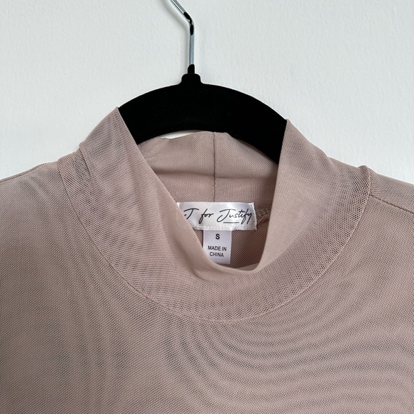 J For Justify Mock Neck Long Sleeve Mesh Shirt in Cream - Picture 3 of 5